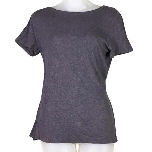 H by Bordeaux Womens Large Gray Ribbed Knit Scoop Neck Short Sleeve T-Shirt Top - Picture 1 of 13